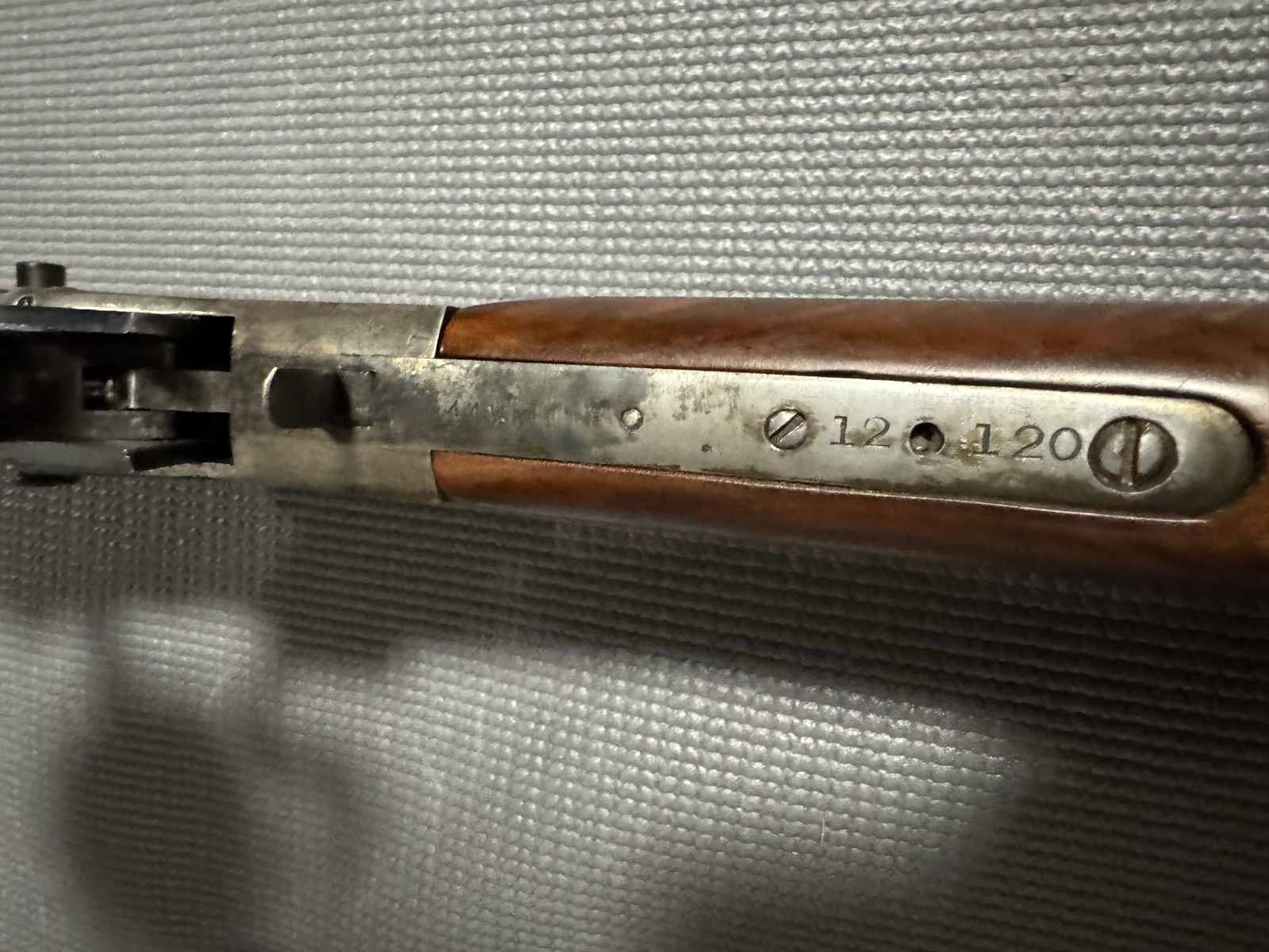 Serial number 12120 stamped on the lower tang of the Stevens 44½